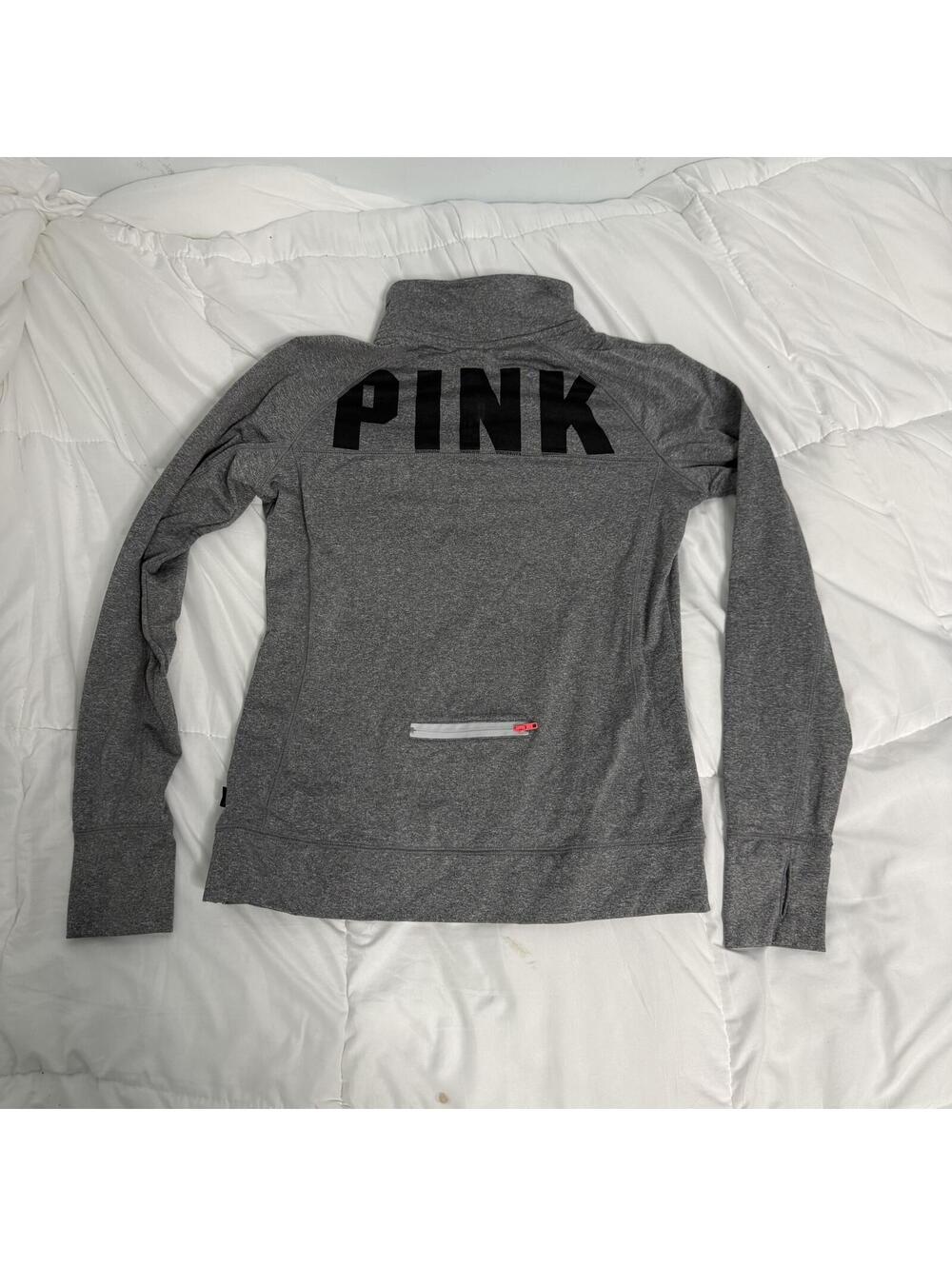 victoria's secret pink quarter zip up long sleeve gray and pink medium